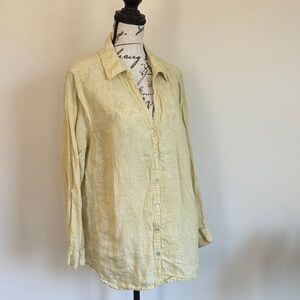 Sigrid Olsen Pale Yellow Linen Button-Down Shirt